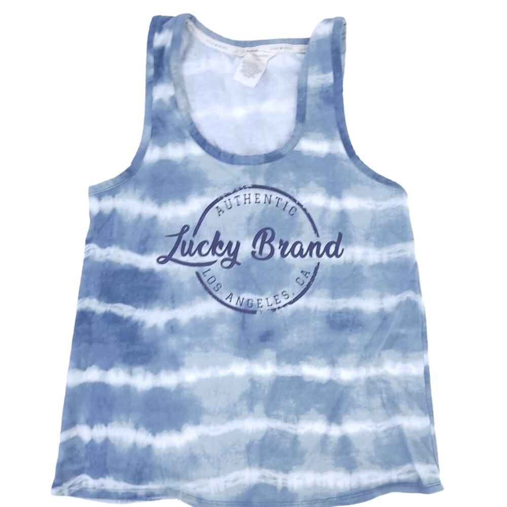 Lucky Brand Tie Dye Tank Top Small Shirt Blue White Casual, Sleeveless Tee